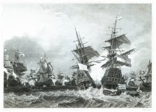 Texel Naval Combat between the French pirates and the Dutch army on 29 June 1694, engraving from …