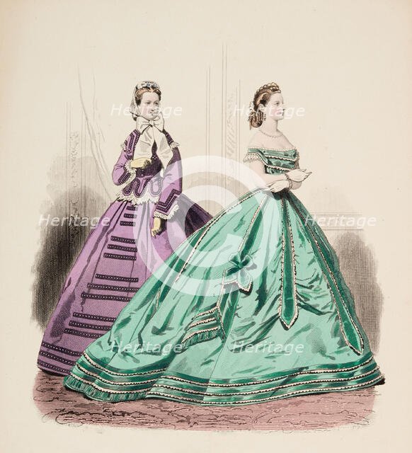 Fashion Plate - Petit Courrier des Dames 'Modes de Paris', 1860. Creator: Gilquin fils.