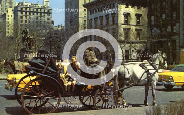 Horse-drawn carriage on 59th Street, New York City, New York, USA, 1956. Artist: Unknown