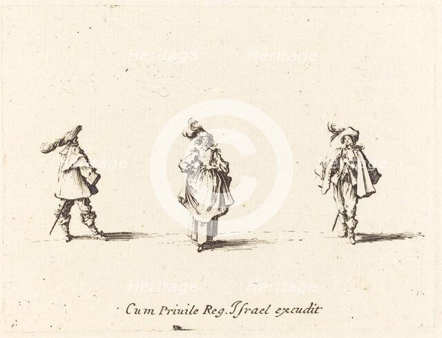 Lady with Plumes, and Two Gentlemen, probably 1634. Creator: Jacques Callot.