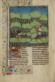 Hunters Training Dogs to Track a Quarry; Livre de la Chasse, about 1430-1440. Creator: Unknown.