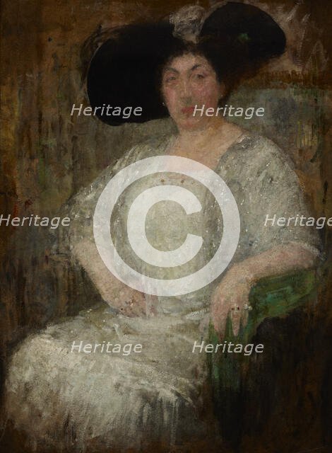 Portrait of a French Lady-Writer Gabrielle Réval, 1912. Creator: Olga Boznanska.