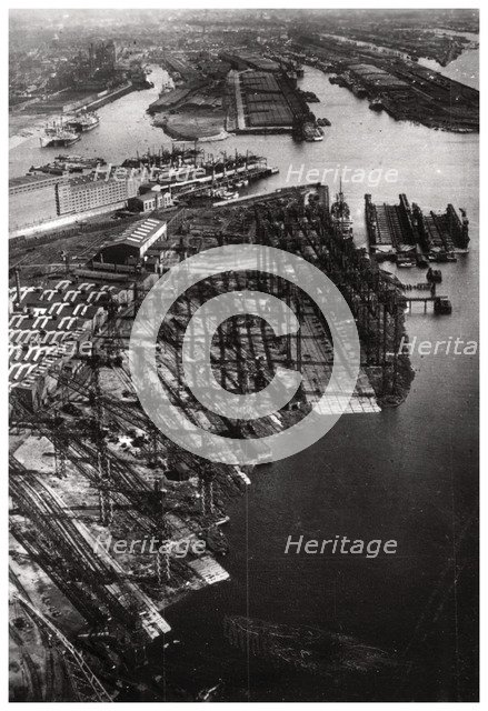 Aerial view of the Bremer Vulkan shipyard, Bremen, Germany, from a Zeppelin, c1931 (1933). Artist: Unknown
