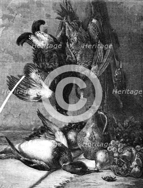 "Game and Fruit" by W. Duffield, in the Gallery of the British Institution, 1862. Creator: E. Skill.