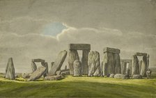 Stonehenge from the S.E, showing stones in ruined state with 2 visitors, 1824-1839. Artist: Henry Browne.