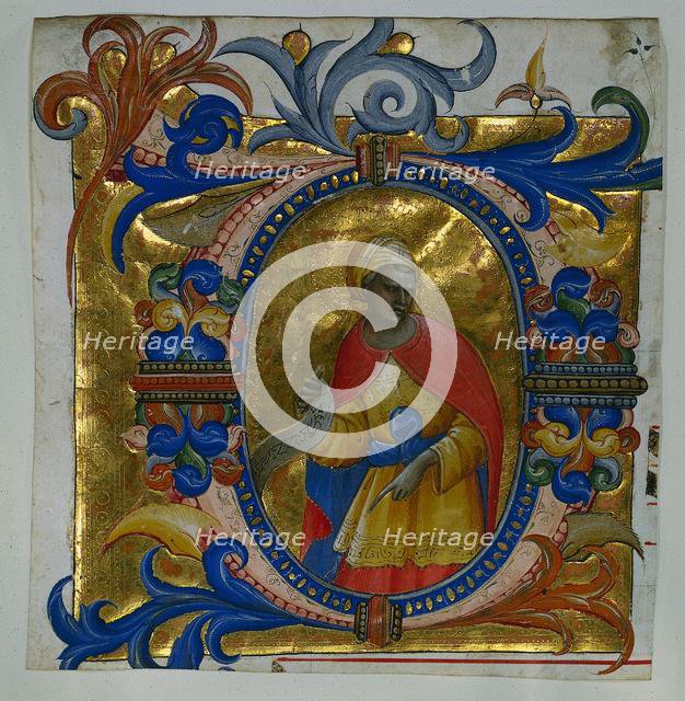 Initial D[eus in loco] with a Prophet Excised from a Gradual, 1409-10. Creator: Lorenzo Monaco (Italian, c. 1370-1425).
