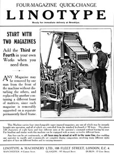 'Linotype & Machinery Ltd. advert', 1919. Artist: Unknown.