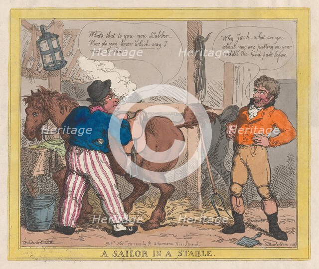 A Sailor in a Stable, November 25, 1805., November 25, 1805. Creator: Thomas Rowlandson.