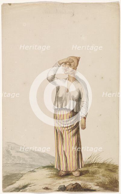 Woman with albinism covering her eyes, c.1675-c.1725.  Creator: Anon.