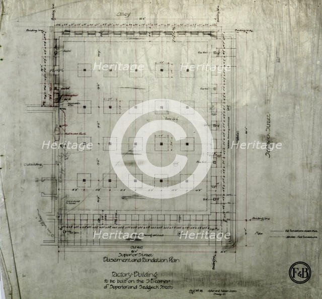 Brunswick Balke Collender Company Factory Building, Chicago, Illinois, Foundation Plan..., 1891. Creator: Adler & Sullivan.