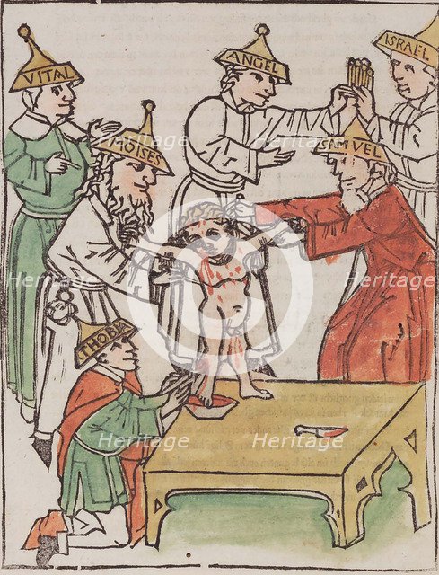 Simon of Trent. From Passio beati Simonis by Johannes Matthias Tuberinus, 1475.