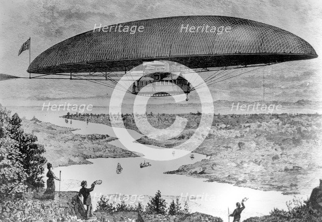 Braun's electrodynamic airship, 1887. Artist: Unknown