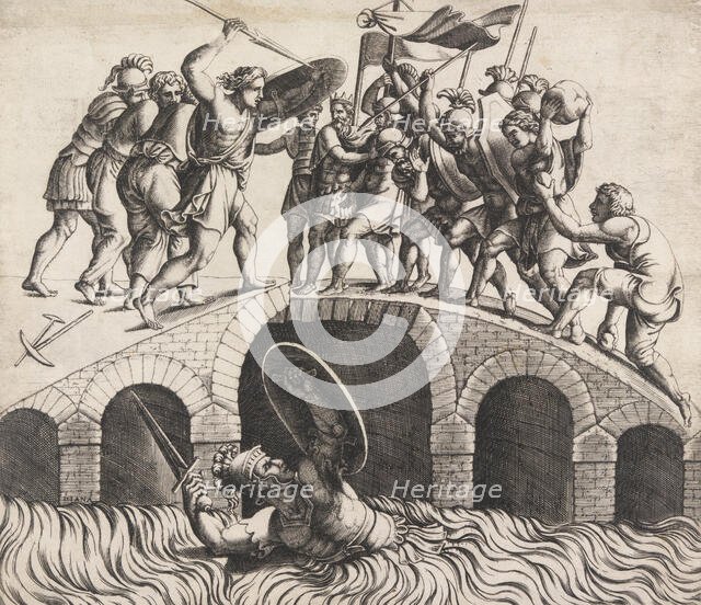 Horatio Coclès Saving Himself by Swimming, 16th century. Creator: Diana Mantuana.