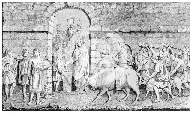 'The Great Sacrifice of the Romans on Undertaking a War'.Artist: James Gardner