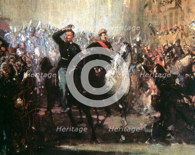 Napoleon III and Victor Emmanuel II triumphantly entering into Milan on June 8, 1859.