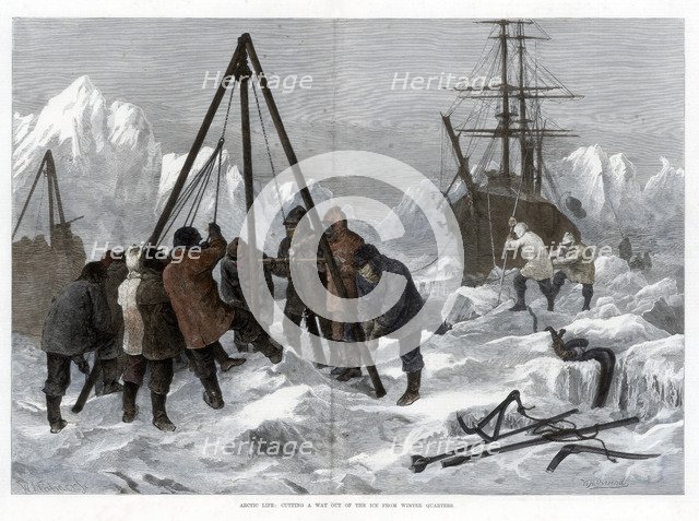 'Arctic Life, Cutting a Way Out of the Ice from Winter Quarters', 1875. Artist: W Palmer