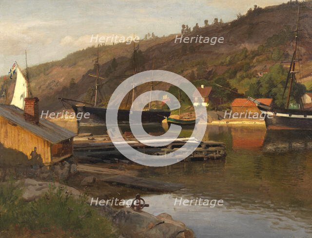 Landingsbrygge Husvik, Drøbak, 1875. Creator: Hans Gude.