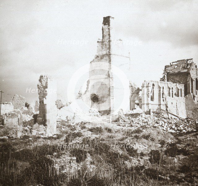 Ruined church, Chauny, northern France, c1914-c1918. Artist: Unknown.