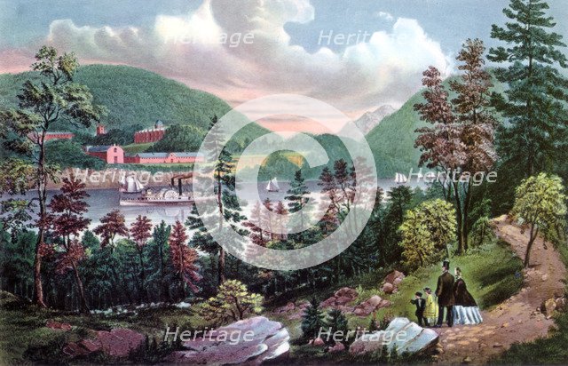 West Point, US Military Academy, from the opposite Shore, 1862.Artist: Currier and Ives
