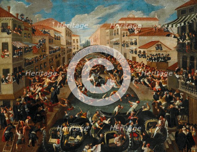 The Battaglia dei Pugni on the Bridge of San Barnaba, Venice, 18th century. Creator: Anonymous.