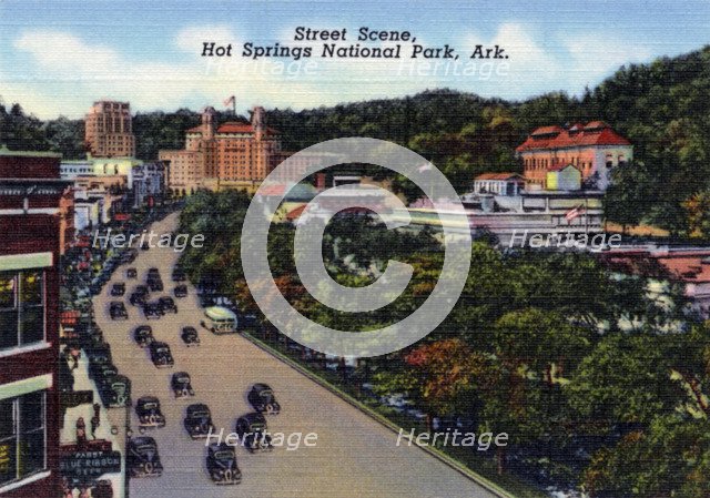 Street scene, Hot Springs National Park, Arkansas, USA, 1940. Artist: Unknown
