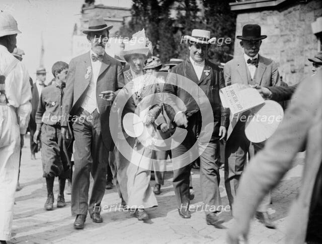 Kern, Mrs. Bryan, W.J. Bryan, and brother leaving hall, c1912. Creator: Bain News Service.