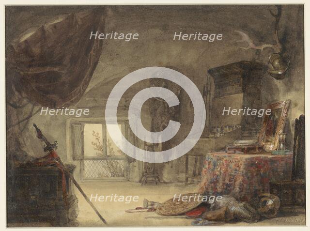 Attic room, furnished as a studio, 1830-1839. Creator: David Roberts.