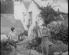 A Female Civilians Posing for Another Female Civilian Painting at an Easel, Another Female..., 1920. Creator: British Pathe Ltd.