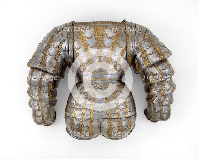 Top Lames of Vambraces (Arm Defenses) from a Costume armour, German, Augsburg, ca. 1525. Creator: Kolman Helmschmid.