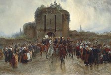 To the front: French cavalry leaving a Breton city on the declaration of war, 1888-1889. Creator: Thompson (Lady Butler), Elizabeth (1846-1933).