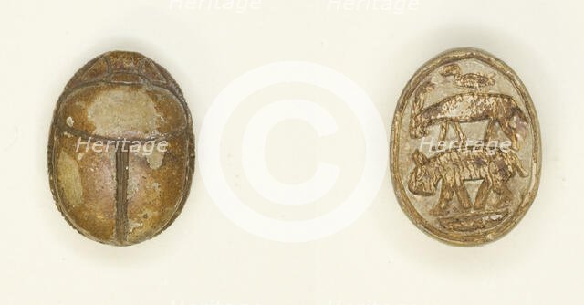 Scarab: Animal Motifs (Bird, Antelope, Hippopotamus), Egypt, New Kingdom, Dynasties 19-20... Creator: Unknown.