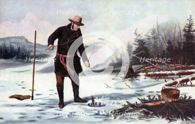 'Trout Fishing on Chateaugay Lake, American Winter Sports', 1856.Artist: Arthur Fitzwilliam Tait