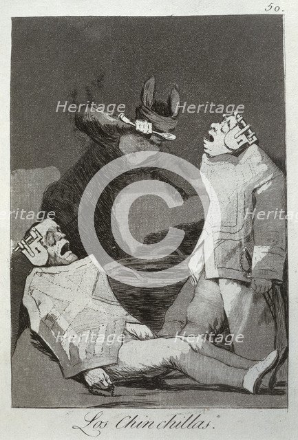 Los Caprichos, series of etchings by Francisco de Goya (1746-1828), plate 50: 'Los Chinchillas' (…