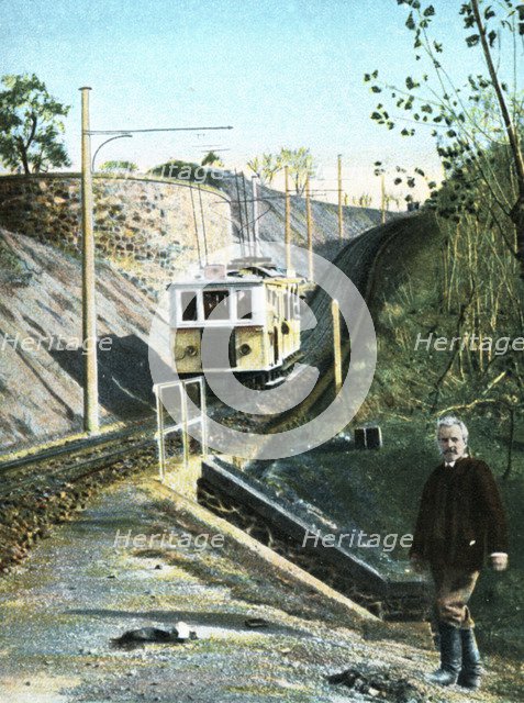 Electric funicular railway up to Mount Vesuvius in Naples, 1910.