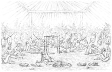 Medicine man and teepee interior, 1841.Artist: Myers and Co