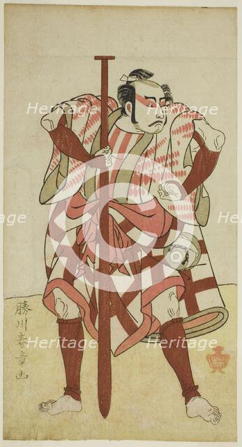 The Actor Kasaya Matakuro II as the Boatman Rokuzo in an Unidentified Play, Performed... c. 1772. Creator: Shunsho.