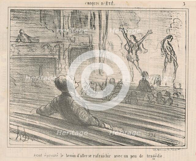 Ayant éprouvé le besoin de se rafraîchir avec un peu de tragédie, 1856. Creator: Honore Daumier.
