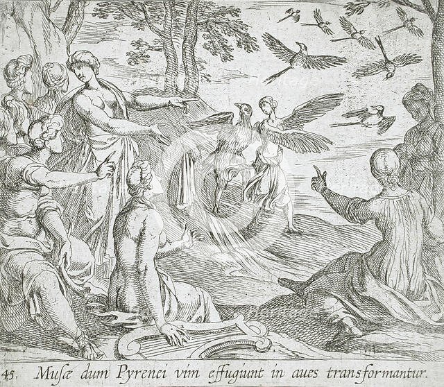 Metamorphosis of the Pierides, published 1606. Creators: Antonio Tempesta, Wilhelm Janson.