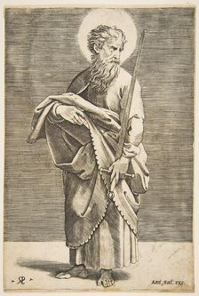 Saint Paul looking to the right and holding a sword and a book, ca. 1515-27. Creator: Marco Dente.