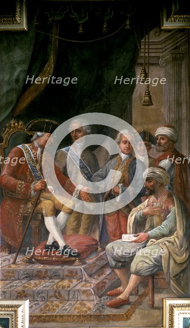 Signature of the treaty of peace, friendship and commerce between Charles III and the King of Mor…