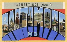 'Greetings from Baltimore, Maryland', postcard, 1940. Artist: Unknown