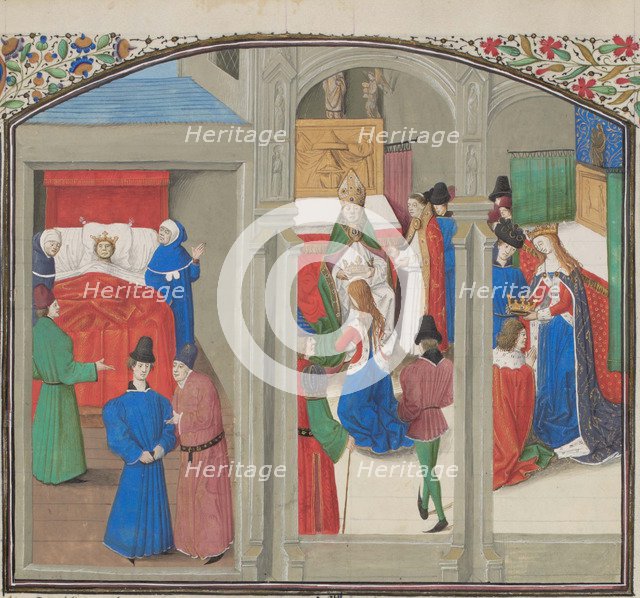 Death of Baldwin IV. Coronation of Guy of Lusignan. Miniature from the Historia by William of Tyre, 1460s. Artist: Anonymous  