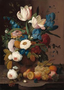 Still Life, Flowers, and Fruit, 1848. Creator: Severin Roesen.