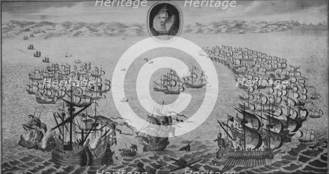 'Defeat of the Spanish Armada', 1745. Artist: Benjamin Cole.