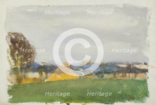 Landscape with haystack, early-mid 1880s. Creator: George Clausen.