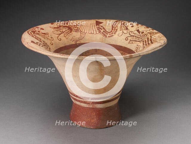 Flaring Bowl with Inner Rim Depicting Composite Feline, Serpent and Shell Being, 100 B.C./A.D. 500. Creator: Unknown.