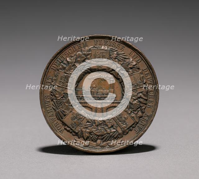 Medal Commemorating the Exhibition of Textiles, Berlin, 1844 (reverse), 1844. Creator: Emil Schilling (German).