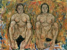 Crouching Woman Couple, 1918. Creator: Schiele, Egon (1890-1918).
