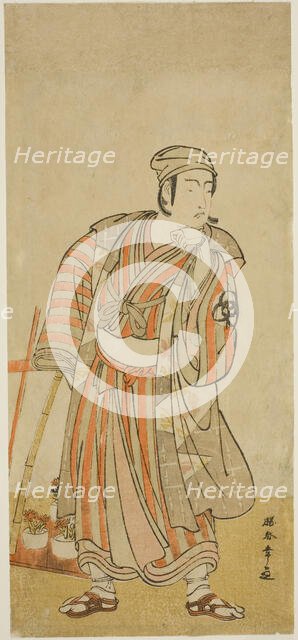 The Actor Bando Mitsugoro I as Taira no Tadamori Disguised as a Potted-Plant Seller in..., c. 1776. Creator: Shunsho.