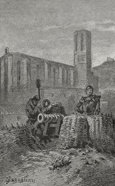 Catalan Civil War: Siege of Barcelona in 1472, (1890).  Creator: Joan Serra y Pausas.